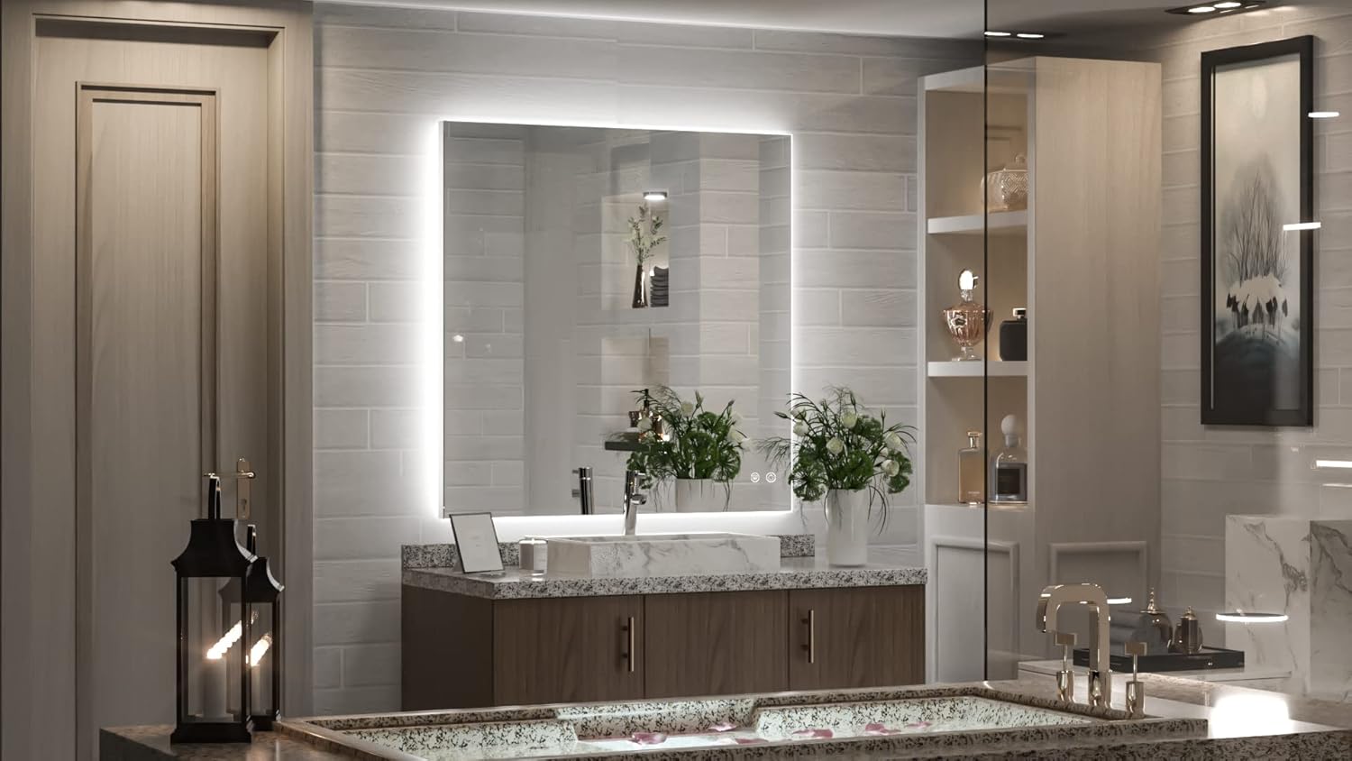 TETOTE 36 x 36 Inch LED Backlit Mirror with Light Bathroom,Anti-Fog,Dimmable,CRI90 ,IP 54Water Proof,Vanity Mirror with Light,Wall Mounted,Horizontal/Vertical